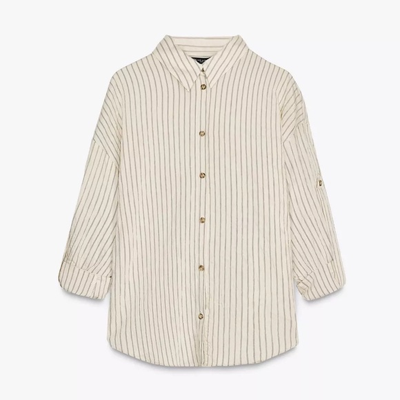 Zara Striped Oversized Button Front Shirt Modal Size M - Picture 5 of 5